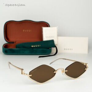 Gucci Women Sunglasses Gold Brown Geometric GG1604S 002 BRAND NEW